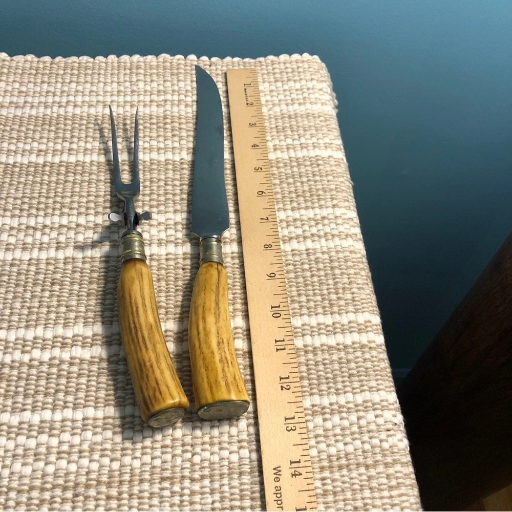 Carving Knife and Fork Set with Yellow deer antler Handles